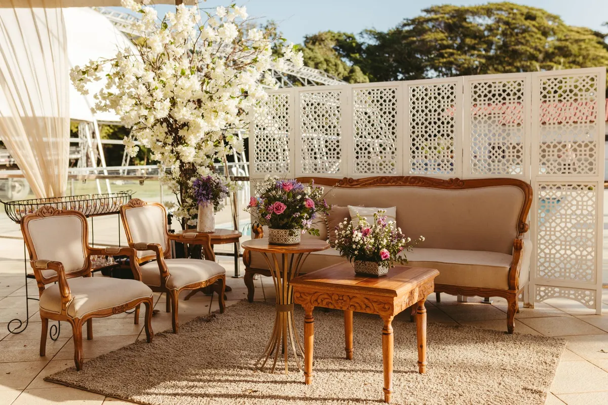 A collection of stylish patio furniture sets arranged for outdoor living spaces.